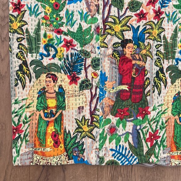 Frida Kahlo Kantha Quilt Large Pillow Shams - Picture 4 of 8